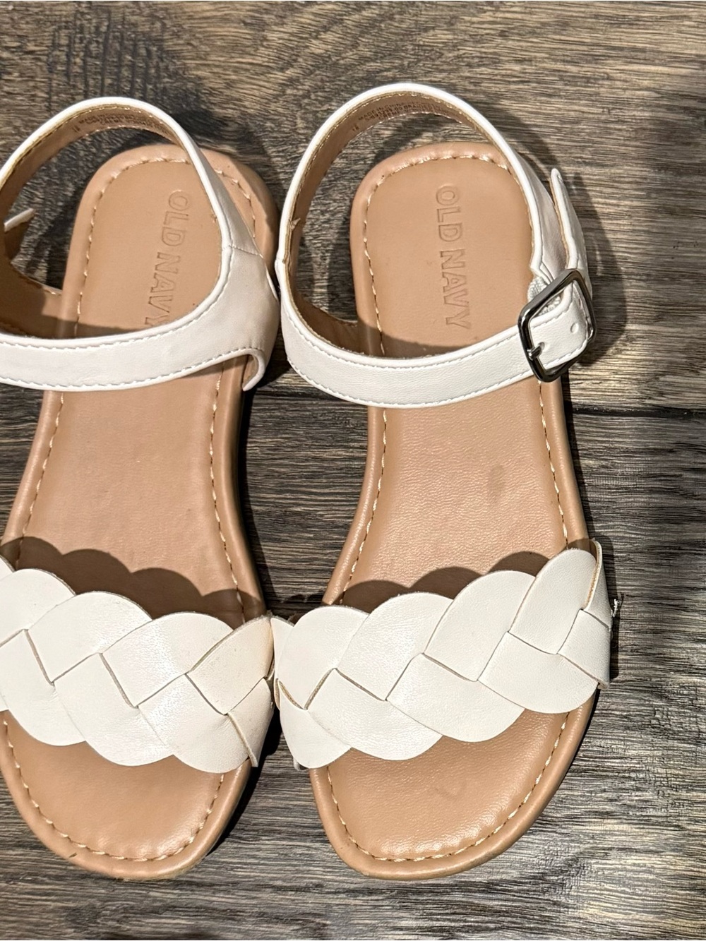 Old Navy Girls White Braided Sandals Ankle Strap Summer Shoes - Picture 2 of 4